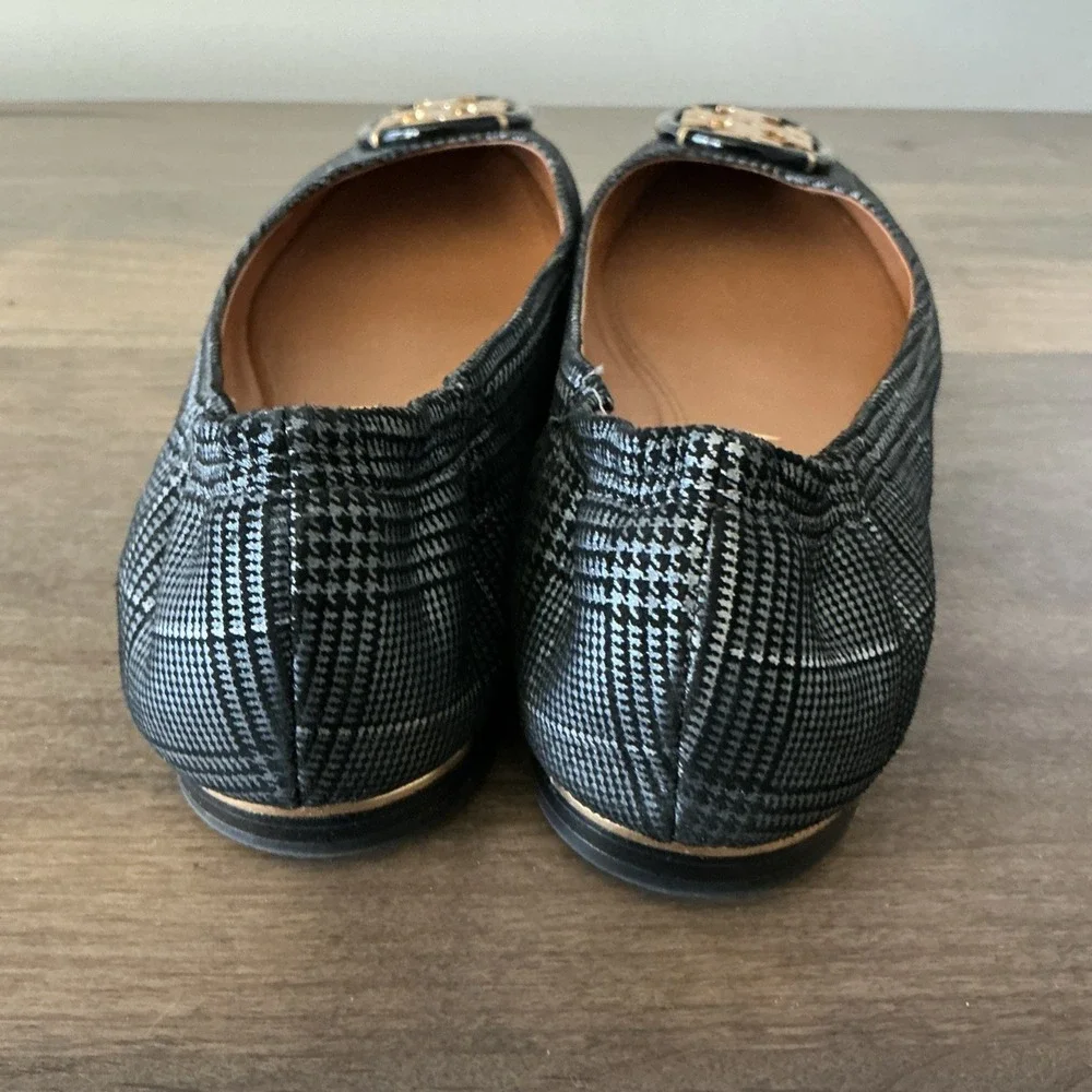 Tory Burch Multi Logo Elastic Prince Of Wales‎ Ballet  7 EUC!
